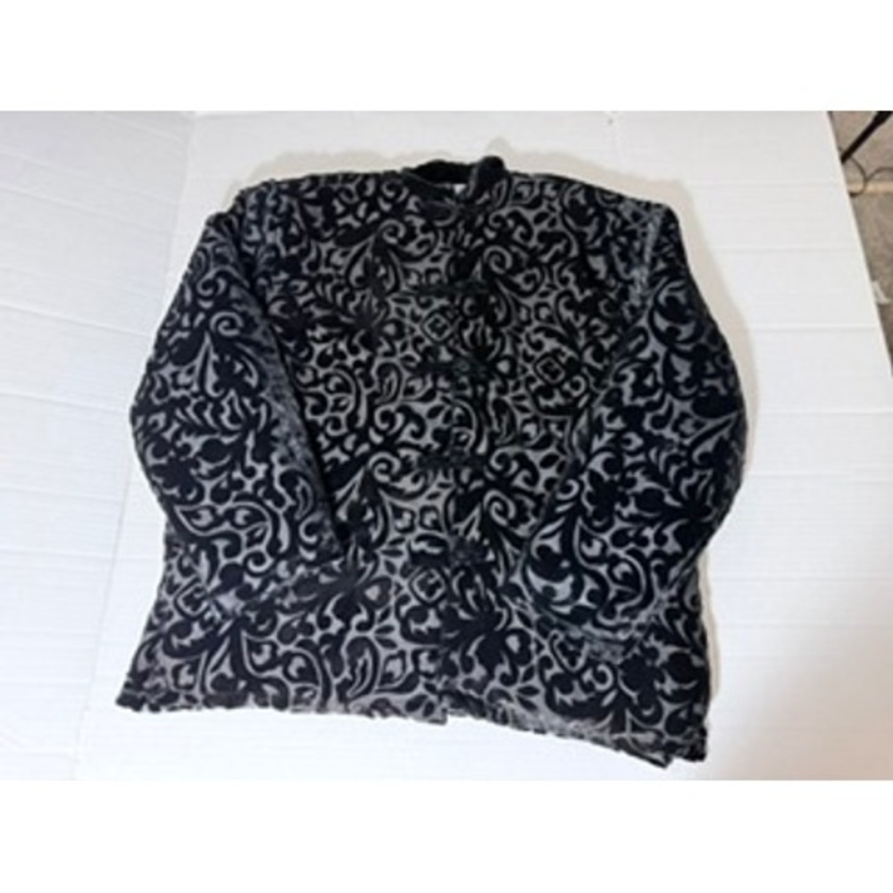 Heaven XXL Black Grey Burnout Velvet Damask Quilted Jacket Frog Button Mandarin